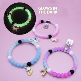 FROG SAC 3 Unicorn Bracelets for Girls, Silicone Bubble Bracelet Pack for Kids, Unicorns Theme Birthday Party Favors and Goodie Bag Fillers for Little Girls, Blue Black Pink Unicorn Stocking Stuffers for Kids (Unicorn Charm)