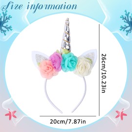 Unicorn Headband, Unicorn Headband with Ears and Flowers, Children's Birthday Headband, Head Accessories, Party Decoration, Hair Accessories for Easter, Birthday, Party, Carnival