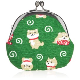 Maeda Dyeing 117808 Wafu Biyori Mameshiba no Okai 2.5 Round Coin Purse, Green
