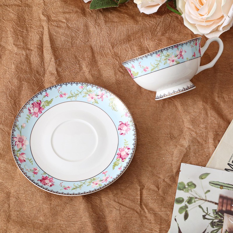 fanquare 6.8 oz Pink Floral Bone China Cup and Saucer