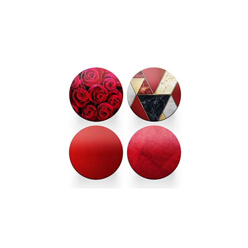 4 x Round Art Deco Coasters - Red Roses Agate