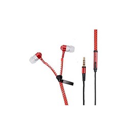 SPRINT4DEALS Auriculares luminosos con cierre que brillan en la oscuridad, con cierre, auriculares estéreo con cable para teléfonos móviles, tabletas (cierre de cremallera-Red)