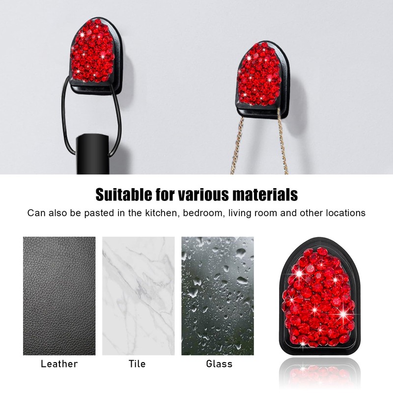 Yourkar 4PCS Bling Car Mini Hooks, Multifunctional Adhesive Small Auto