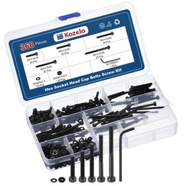 Kozelo 360pcs M3 Socket Head Cap Screw Bolt Nut Assortment Kit - [M3x16/20/25/30/35mm] Alloy Steel Fully Threaded Black Oxide 12.9 Internal Hex Screws with Wrench for 3D Printer