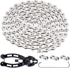 YBEKI Bicycle Chain 9/10/11/12-Speed Bicycle Chain 1/2 x 11/128 Inch 116 Links with Chain Lock Pliers and 3 Pairs Chain Lock (Silver 12-Speed)
