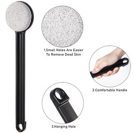 Beomeen Pumice Stone for Feet with Long Handle 14", Hard Skin Callus Remover, Scrubber and Exfoliator for Dead Dry Skin, Softer & Smoother Feet, Pedicure Tool (Straight) Black