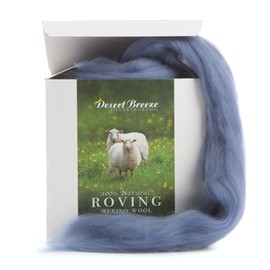 Desert Breeze Distributing – 100% Natural Merino Wool Roving, Wool for Spinning, Tapestry Yarn, Needle Felting, Wet Felting, Big Yarn Roving, 19 Micron, 70mm Staple Length, 8 OZ Size, Indigo Blue