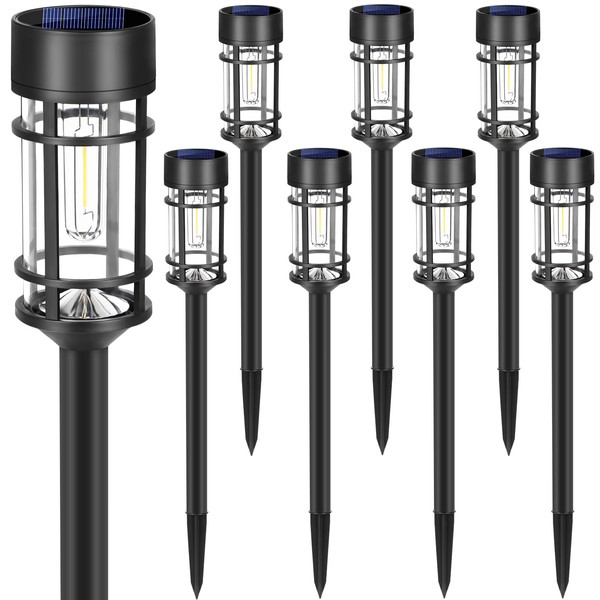 Mancra Solar Pathway Lights 8 Pack, 2023 New LED Solar Garden Lights Glass Stainless Steel Solar Powered Landscape Lights Up to 12 Hrs Outdoor Decor for Lawn Yard Walkway Driveway