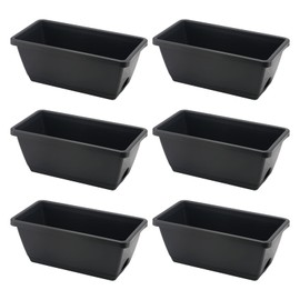 LEXININ 6 Pack 14 Inch Black Plastic Rectangular Window Planter Box, Window Vegetable Planter Box with Trays, Rectangular Flower Pots for Windowsill, Garden, Balcony, Patio, Black