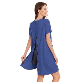Deyeek Open Back Hospital Gowns for Women Tear Away Short Sleeve Post Surgery Dress Soft Adaptive Clothing Nightgown Deep Blue