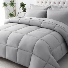JOLLYVOGUE Twin Comforter Set, Ultra-Soft Twin Bed Comforter Set, 5-Piece Bed in a Bag, Goose Down Alternative, Oeko-TEX Certified, Sheets & Pillowcases, Light Grey