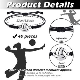 Jadive 20 Pieces Volleyball Charm Bracelets Bulk Volleyball Team Gifts Adjustable Sports Coaching Supplies Players Decorations for Women Men Coach(Black)