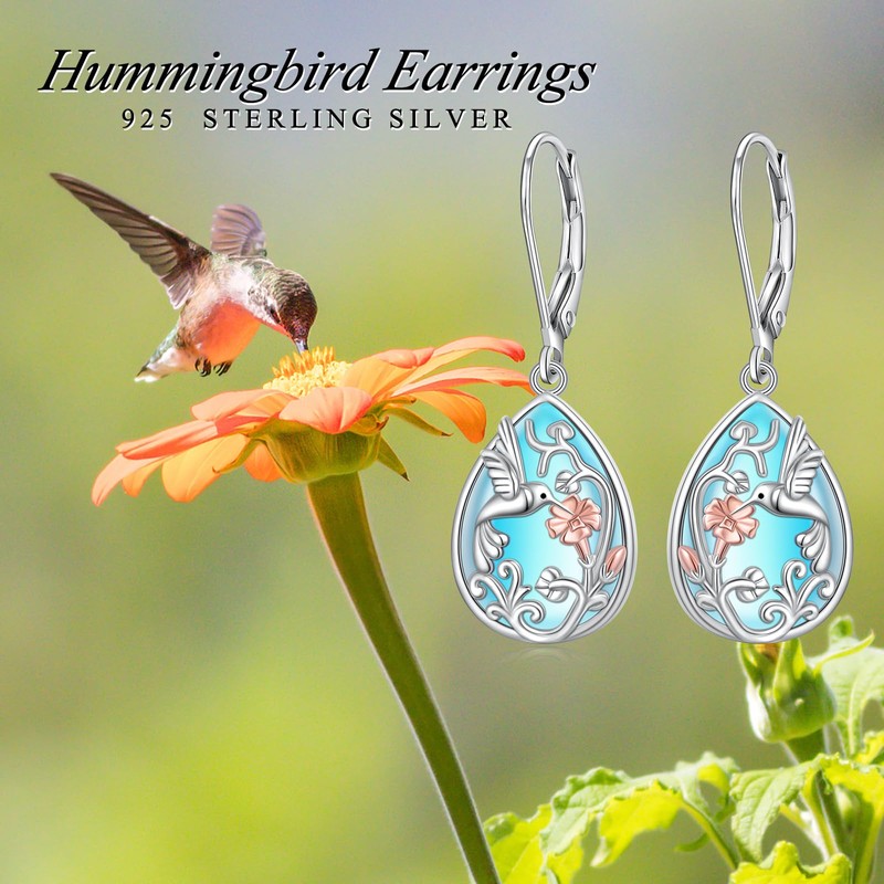 Alphm Hummingbird Moonstone Earrings 925 Sterling Silver