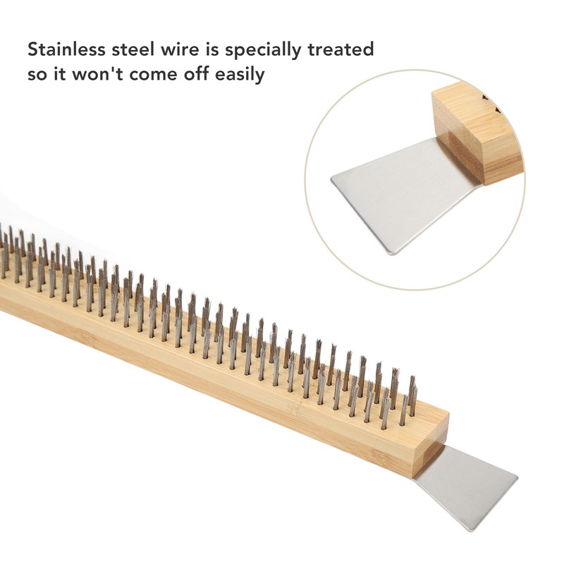 Long Pizza Oven Brush with Scraper Mounted Metal Bristles Pizza