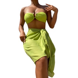 MakeMeChic - Traje de baño de 3 piezas para niña con falda cubierta, Verde, 9 Años