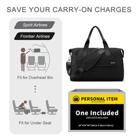 BAVELOE For Spirit Airlines Personal Item Bag 18x14x8 Travel Duffel Bag with Toiletry Bag & Wet Pocket Underseat Weekender Carry On Luggage for Women Men (Black)