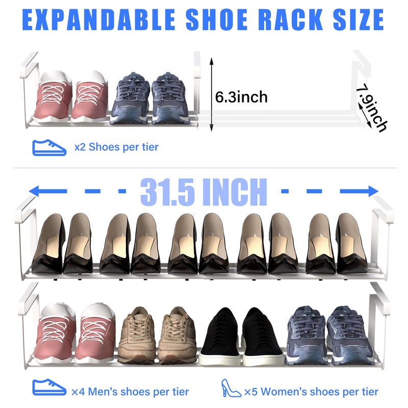 CroBlissful 1 Pcs Expandable Shoe Rack Organizer for Closet 16.5-31.5
