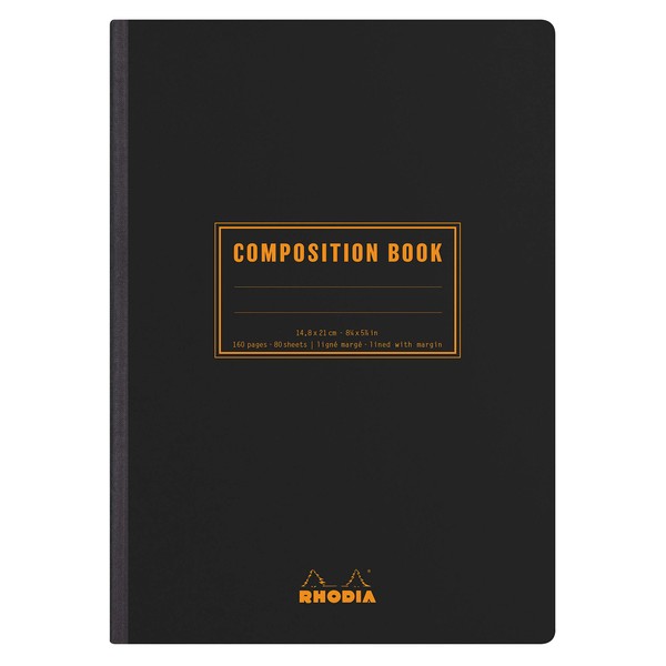 Rhodia Classic Composition Book, A5, Lined, 80 Sheets - Black