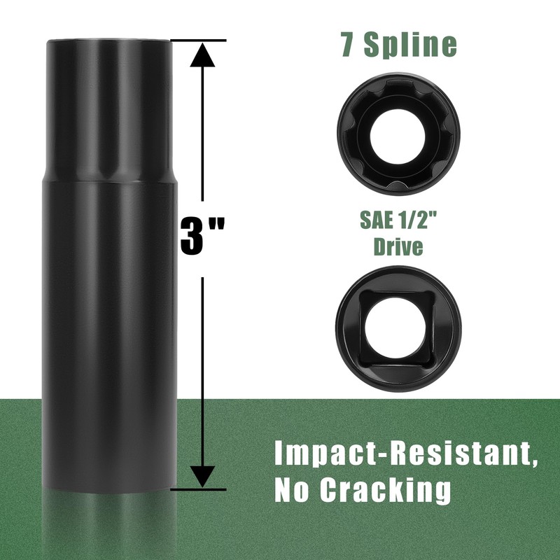 Glorider 7 Spline Lug Nuts Key Socket, 1/2 Inch Drive