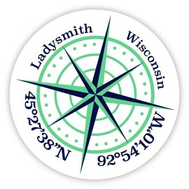 Ladysmith Wisconsin 2-Inch Vinyl Decal Sticker Latitude Longitude Compass Design