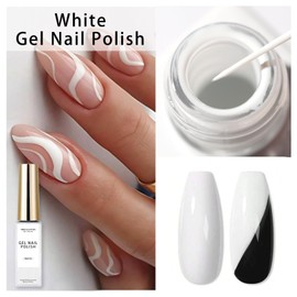 SMAILXIIYUE White Gel Nail Polish for French Tip, White Color Gel Nail Art Paint for Thin French Gel Liner Nail Art Polish Soak off UV Curing Manicure Salon (White, M)