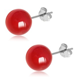 6mm Rote Achat Ohrstecker für Damen Mädchen, Hypoallergen 925 Silber Runde Naturstein Kugeln Ohrringe, Natürliche Edelstein Perlen Ohrschmuck Geschenk zum Geburtstag Jahrestag