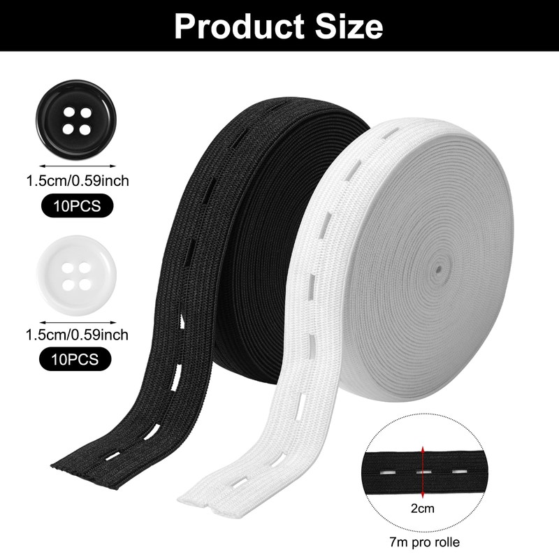 Pack of 2 Elastic Bands with Button Eyelets, Elastic Band