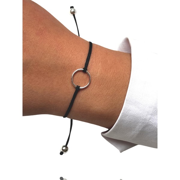 Handmade 925 Sterling Silver Minimalist Circle Charm Bracelet for Women,