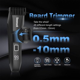 Soonsell Manscape Beard Trimmer for Men,Ball Shaver,Nose Hair Clippers,Electric Razor,Hair Clippers for Men,4 IN1 Men's Grooming Kit,LED Display,Waterproof,Wet/Dry Trimmer