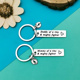 NICU Dad NICU Mum Gift Mommy Daddy of A Tiny Mighty Fighter Keyring Set NICU Parents Gift New Born Gift Preemie Baby Gift Mothers Father's Day Gift for New Dad Mom Neonatal Intensive Care Unit Gift