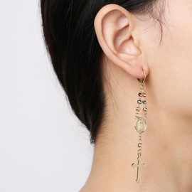 HZMAN Gold Cross Earrings for Women Virgin Mary Dangle Drop Earrings
