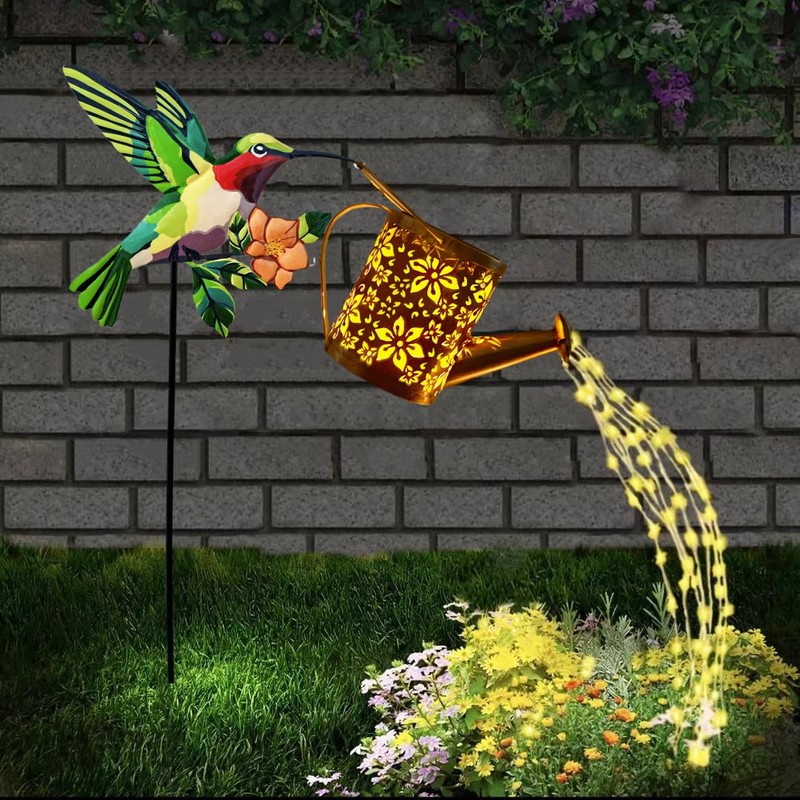 YZYOE Solar Powered Bird Water Kettle Light, Garden Decorative Iron
