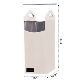 The Fine Living Co. Hanging Laundry Hamper Bag for Closet, Heavy Duty Hanging Closet hamper, Closet Laundry Basket with 2 Strong Metal Hangers, Space Saving Closet Hamper Organizer (Beige)