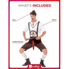 Smiffys Brad Wurst Costume, Brown Lederhosen, Shirt & Hat, Fancy Dress, Adult Dress Up Costumes
