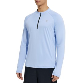baleaf Men's Long Sleeve Sun Protection Shirts Quick Dry Rash Guard UPF 50+ with Zipper Pocket Blue XXL