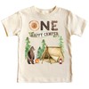 One Happy Camper 1st Birthday Camping Outdoor Themed T-Shirts for Girls and Boys Black on Natural Shirt 18 Months
