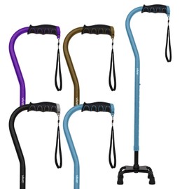 Vive Quad Cane - Walking Stick for Men and Women - Lightweight Adjustable Staff - Comfortable Right and Left Hand Grip for Stability Support - Four Prong Sturdy Aluminum Travel Aid - 4 Tip
