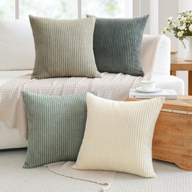 JOTOM Set of 4 Corduroy Cushion Covers, Decorative Cushion, Couch Cushion, Sofa Cushion, Decorative Cushion Cover for Sofa, Living Room (40 x 40 cm, Grey Cream)