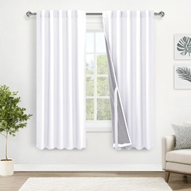 XWZO White Blackout Curtains with Tiebacks - Heat and Full Light Blocking Window Panels for Bedroom/Nursery, 63 Inches Long Rod Pocket & Back Tab Thermal Insulated Draperies, W38 x L63, Set of 2