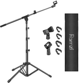 Ramzi Mic Stand,Double Support Tripod Microphone Stand Floor Boom Mic Stand with Mic Stand Bag and 2 Mic Clips Adjustable boom