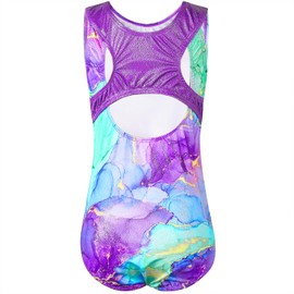 HUAANIUE Girls Kids Gymnastics Leotard Sleeveless Dance Costume 3-14 Years, B342-Purple Marble