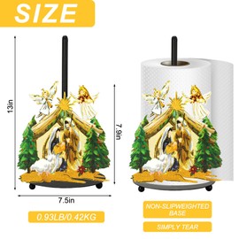 JarThenaAMCS Christmas Nativity Scene Paper Towel Holder Holy Night Kitchen Decor Accessories Large Metal Towel Holder Stand for Xmas Home Bathroom Countertop