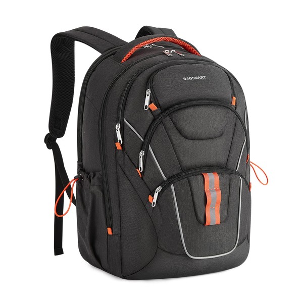 BAGSMART Large Travel Backpack for Women Men,Laptop Backpack Flight Approved Carry On Computer Bag Fits 17 Inch Laptop,Water Resistant Outdoor Backpack for Hiking Business,Black