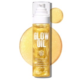 Body Glow Oil【SPF 50 Broad Spectrum】【Lightweight Non-Sticky】【Moisturizer】Sunscreen Body Oil with Gold Mica, Water Resistant, Glow Moisturizing Coconut, 3.38 fl oz (03# GOLD)