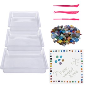 14 Pcs Square Stepping Stone Mold Kit, Includes Concrete Mold Mosaic Tiles and Carving Tools, 3 Size Garden DIY Stone Molds for Outdoor Walkways Pavement Decoration (No Concrete Mix)