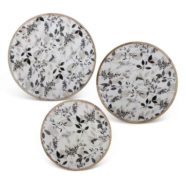 Creative Co-Op Set of 3 Wooden Enamel Plates with Black