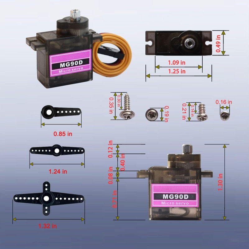 HiRCgo 5pcs MG90D Digital Servo Full Metal Gear Micro Size