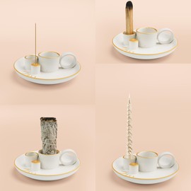 Incense Holder,4 in 1 Incense Burner Holder,Sage Holder for Burning,Palo Santo Holder with Handle,5.9 Inch Ceramic Incense Burner Ash Catcher Tray for Meditation Yoga Room.