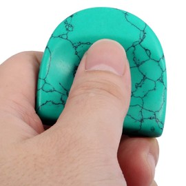 mookaitedecor Pack of 2 Green Howlite Turquoise Crystal Thumb Worry Stones for Anxiety Stress Relief, Polished Semicircle Pocket Stones Palm Quartz Healing Crystal Gifts for Reiki Chakra Balancing