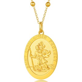 St Christopher Necklace Saint Christopher Necklace for Men St Christopher Medal Gold Plated St Necklace for Women Men St Christopher Protector Talisman Pendant 26 Inch